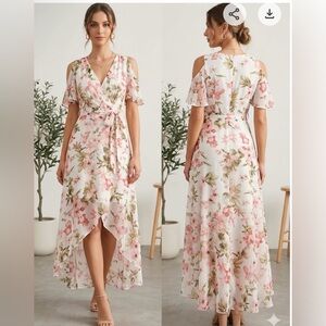 Eliza J Pink and Green Floral High Low Dress